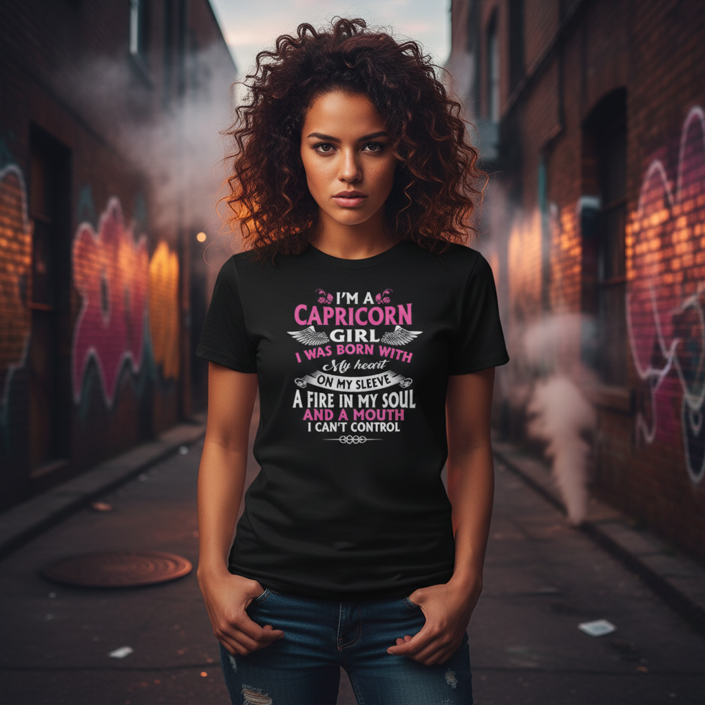 Capricorn Girl T Shirt With Heart On My Sleeve Fire In My Soul And A Mouth I Can't Control