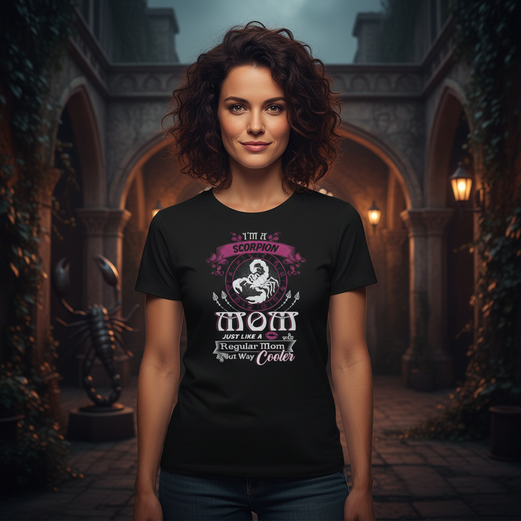 Scorpion Moon Zodiac Graphic Unisex T Shirt With Pink Emblem And Way Cooler Mom Quote
