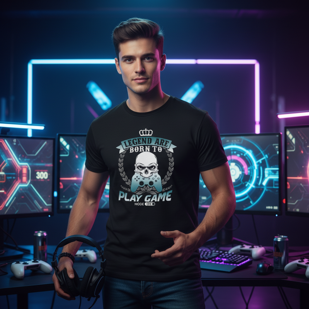 Unisex Gamer Graphic T Shirt With Legend Are Born To Play Game Laurel Wreath Emblem