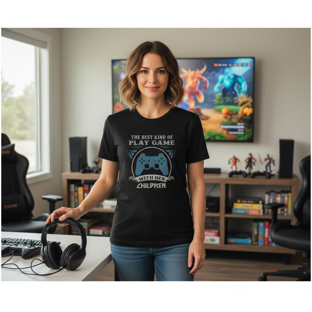 Unisex Gamer T Shirt With Controller Graphic And The Best Kind Of Play Game With Her Children Quote