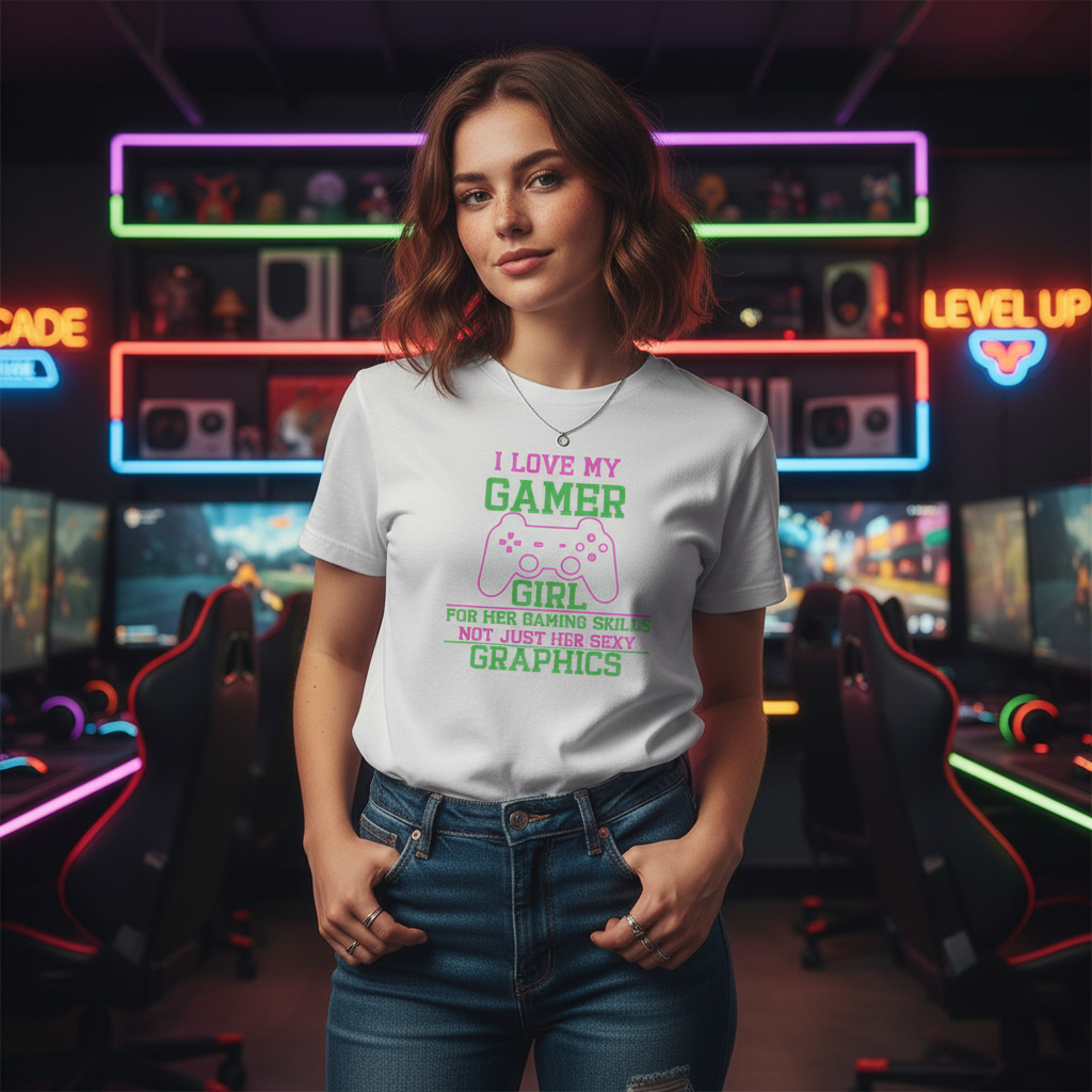 I Love My Gamer Girl Graphic Tee For Her Gaming Skills Not Just Her Sexy Graphics
