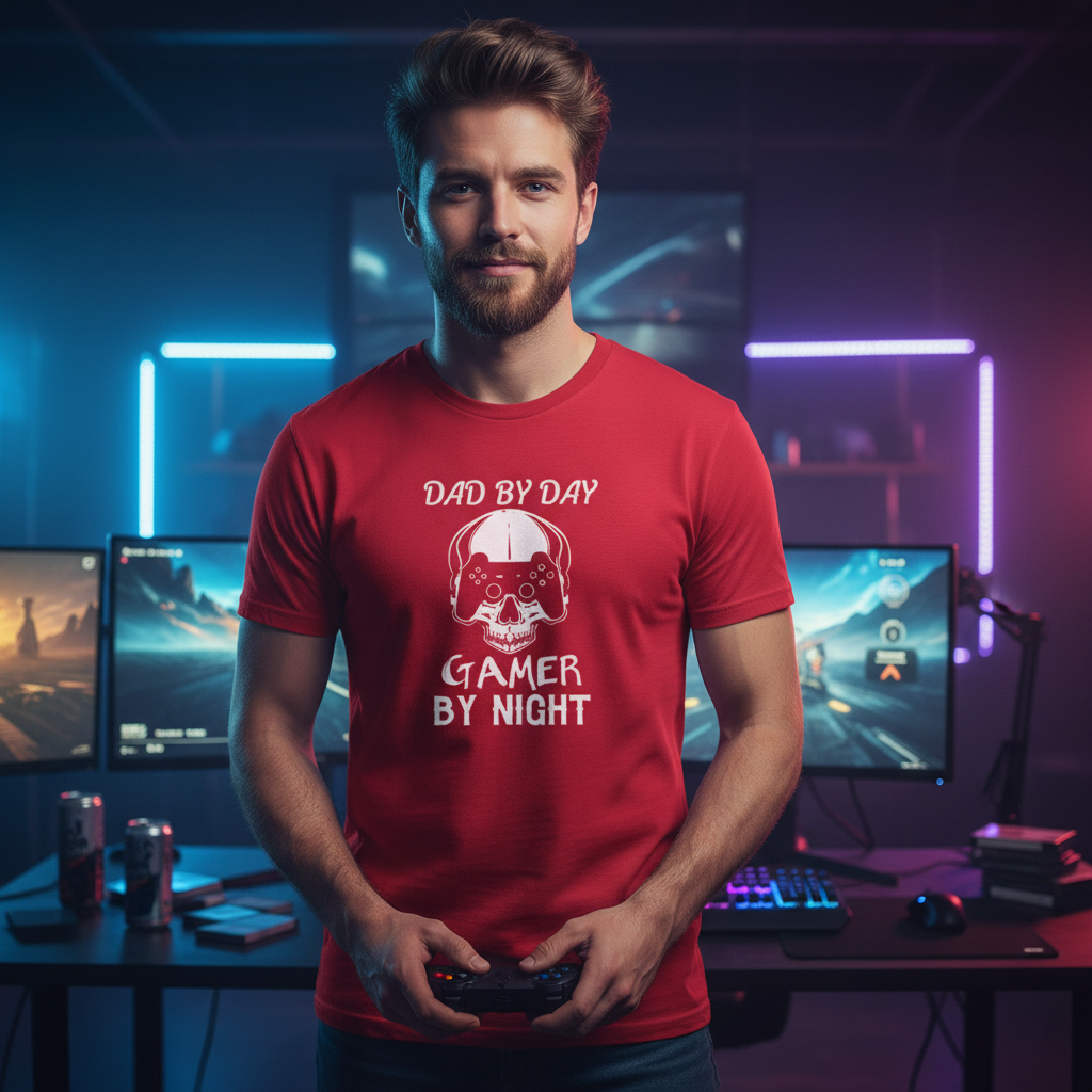 Dad By Day Gamer By Night Skull Controller Graphic Tee Unisex Short Sleeve Shirt