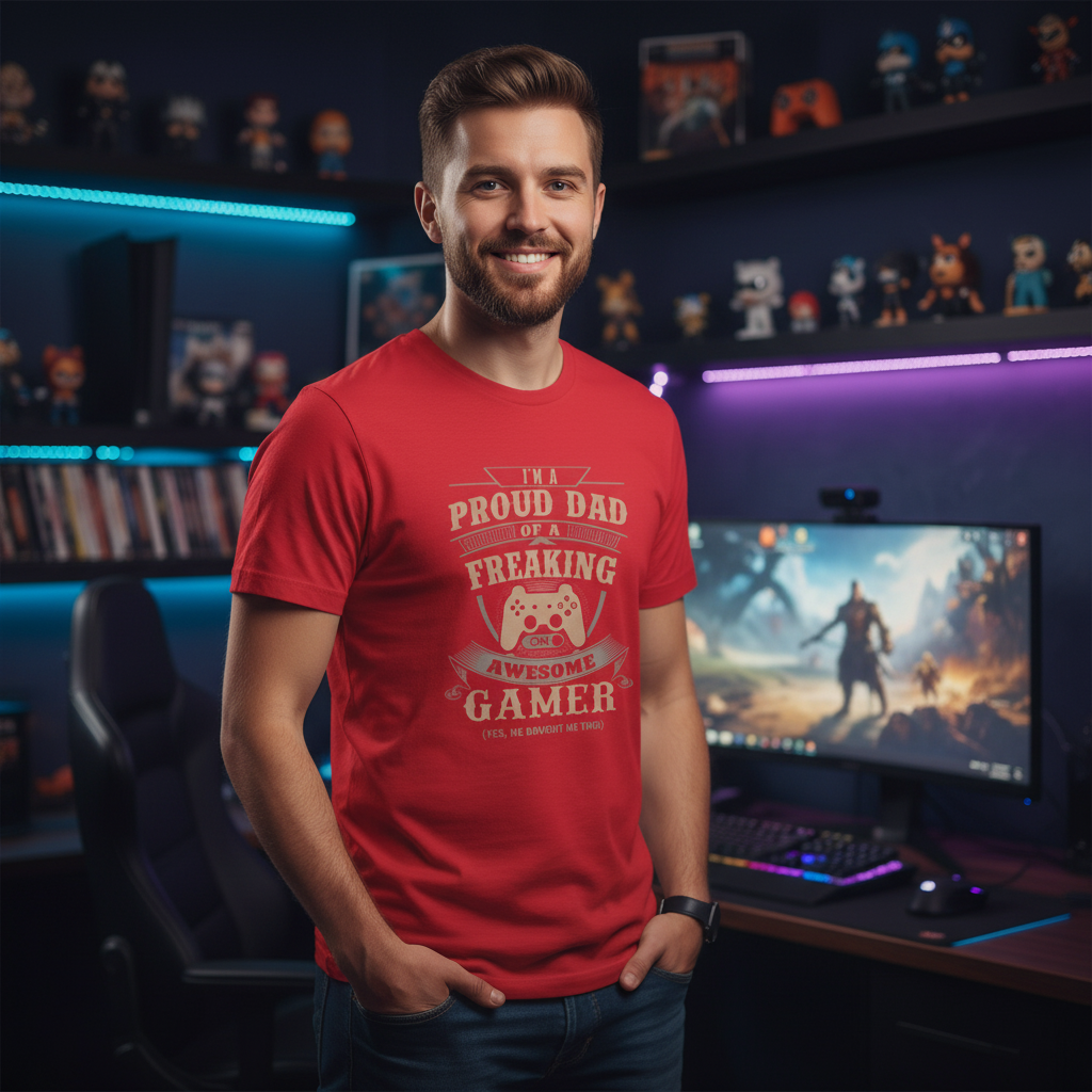 Proud Dad Of A Freaking Awesome Gamer Graphic Unisex T Shirt For Gamers And Proud Dads