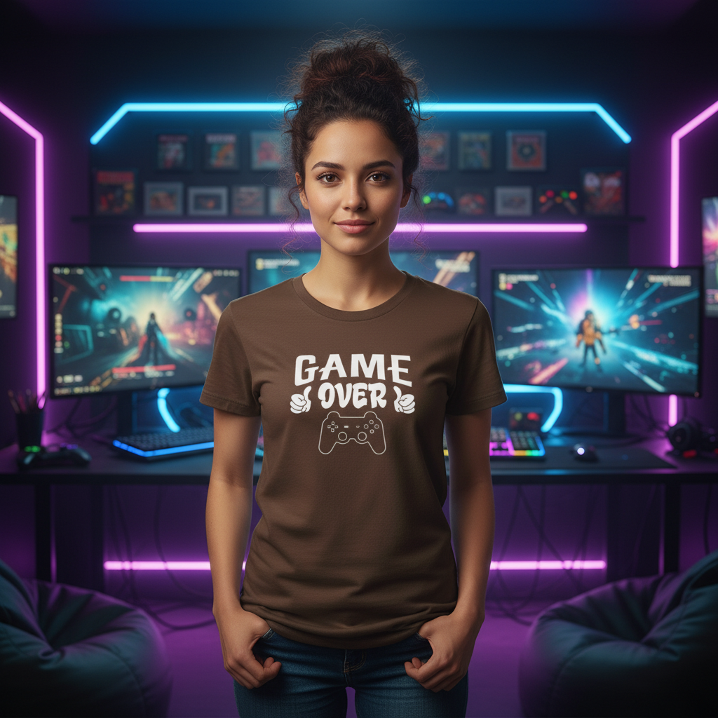 Game Over Graphic Unisex Gaming T Shirt With Controller Illustration For Gamers Casual Wear