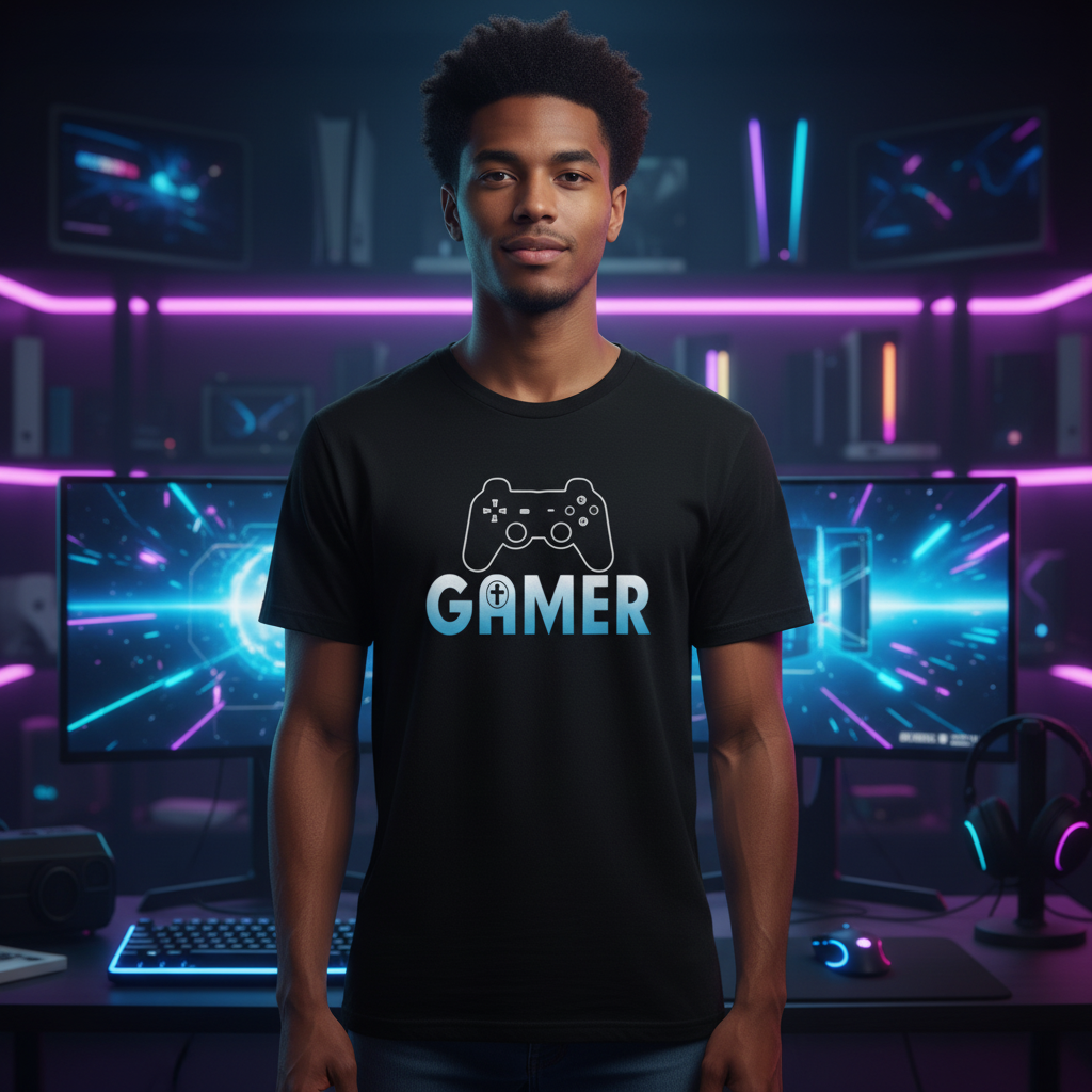 Gamer Graphic Unisex Tee With Controller Outline