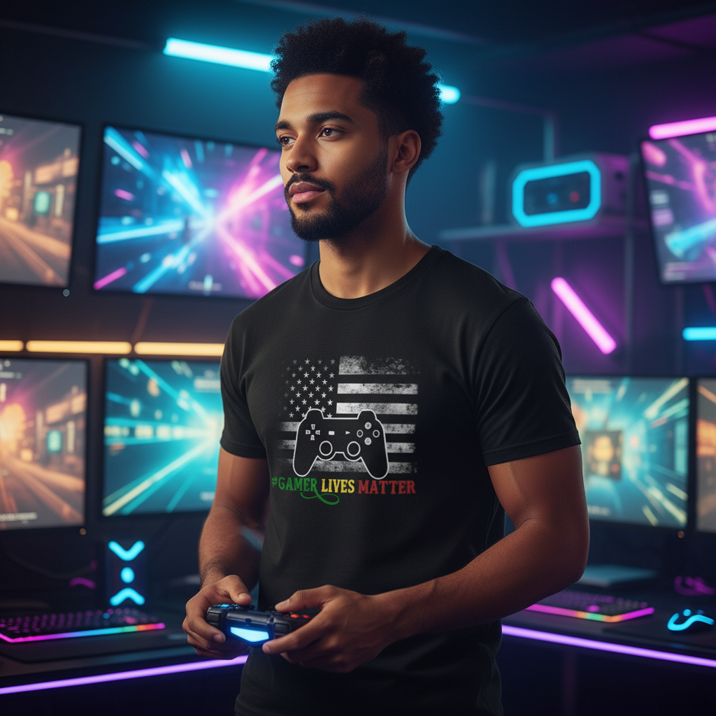 Gamer Lives Matter Graphic T Shirt With Controller Icon For Gamers Unisex Short Sleeve