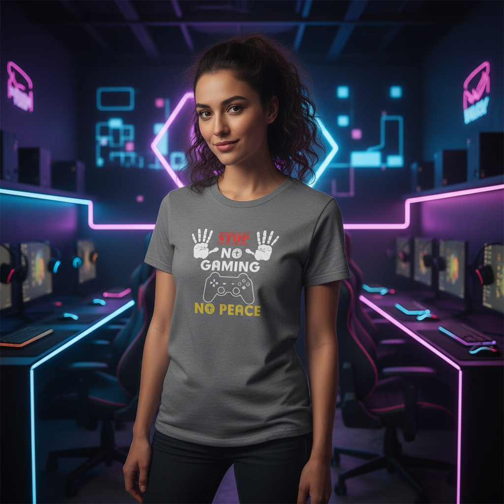 Unisex Graphic T Shirt With Stop No Gaming No Peace And Controller Illustration Design