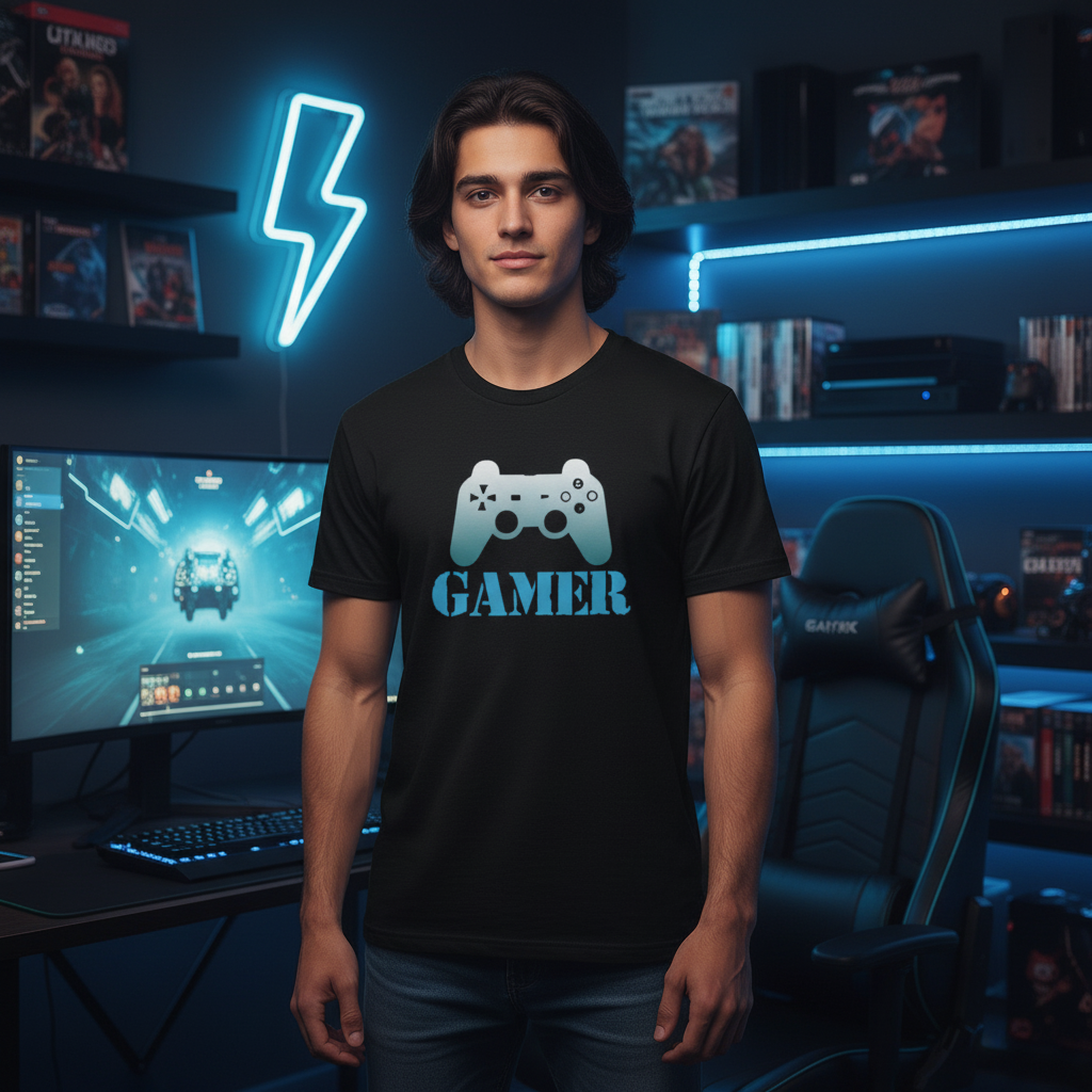 Gamer Graphic Tee With Controller Emblem For Men And Women Unisex Shirt Casual Gaming Apparel