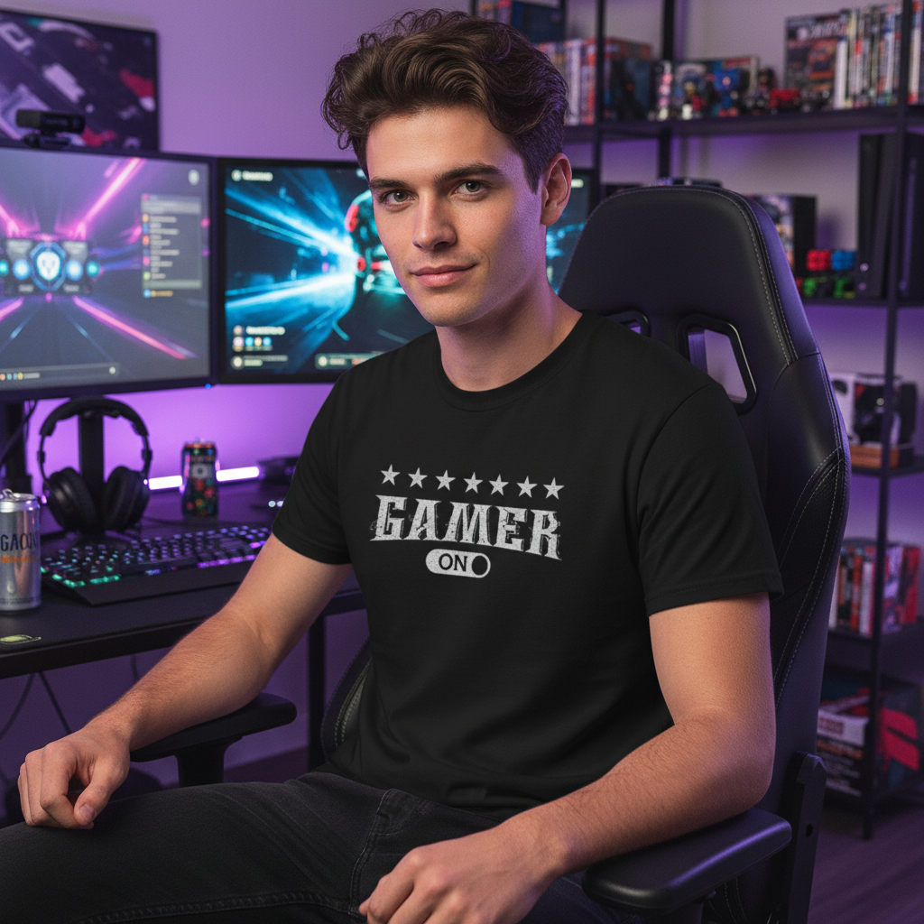 Unisex Gamer T Shirt With Subtle Gamer On Graphic And Star Emblem For Everyday Casual Wear