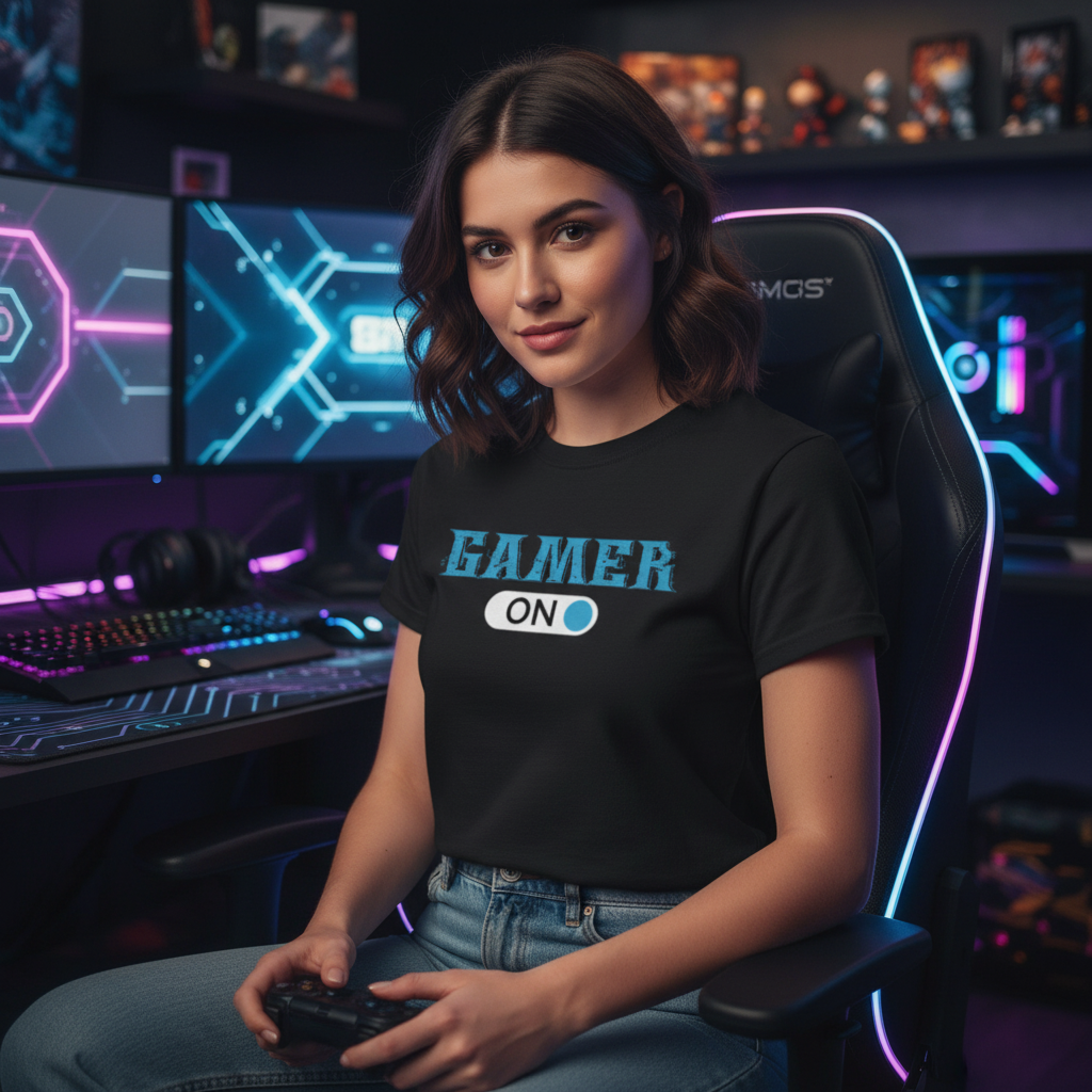 Gamer On Graphic T Shirt For Unisex Short Sleeve Tee With Distressed Logo And Comfortable Fit