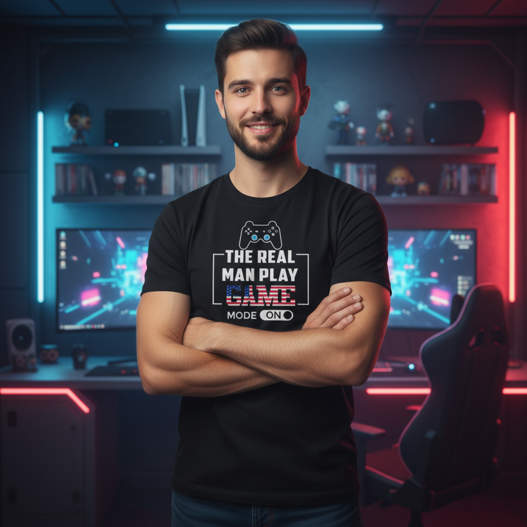 Unisex Gamer T Shirt With Controller Graphic And USA Flag Game Artwork Print For Fans