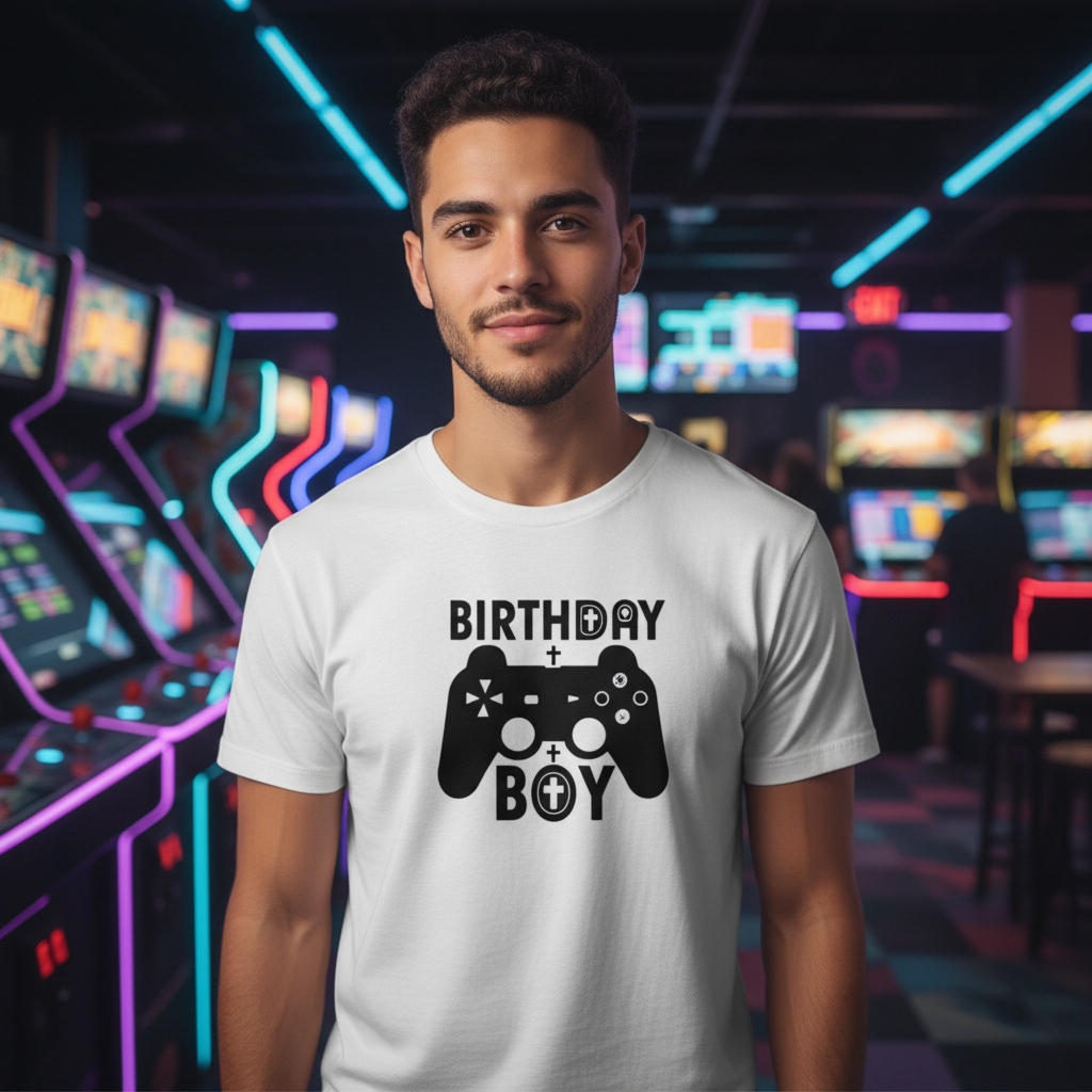 Birthday Boy Gamer Graphic Tee For Unisex Adults Video Game Themed Shirt With Bold Icons