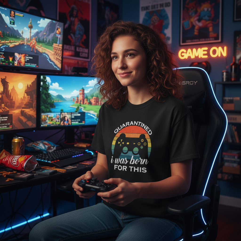 Unisex Gamer T Shirt With Rainbow Retro Controller Graphic And I Was Born For This Quote