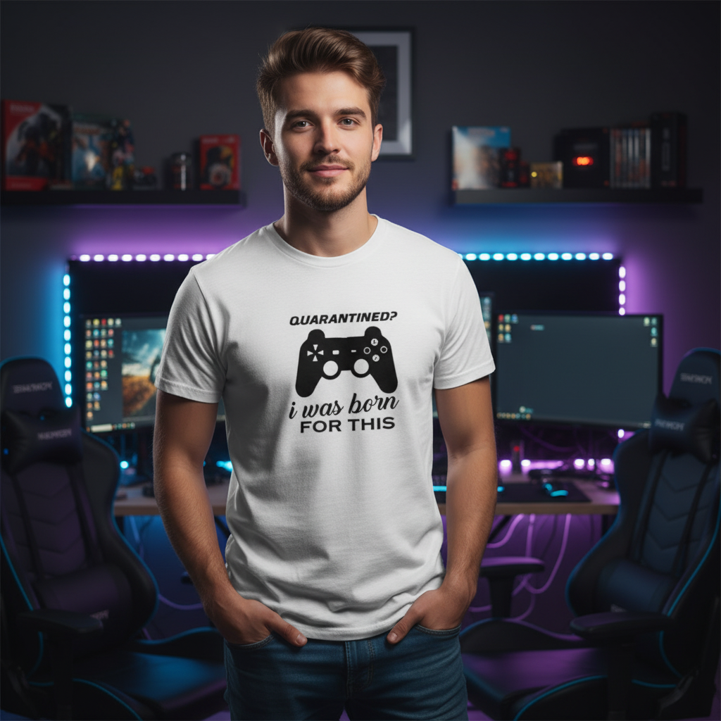Unisex Gamer Graphic T Shirt With Quarantined Design I Was Born For This Game Lover Gift