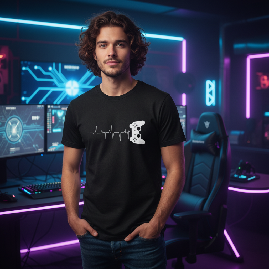 Unisex Gamer Heartbeat Line With Controller Graphic Tee For Casual Gamers And Esports Fans