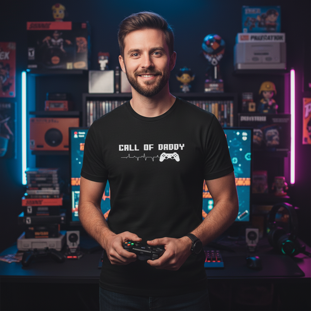 Call Of Daddy Gamer Unisex Short Sleeve T Shirt With Controller Line Art Graphic