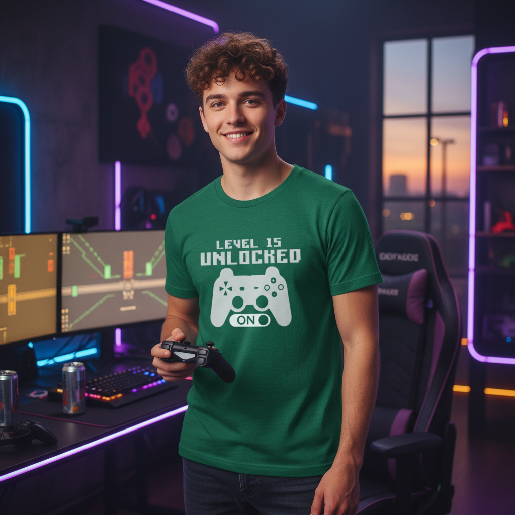 Gamer Unisex T Shirt With Level 15 Unlocked Controller Graphic For Casual Gamers Worldwide