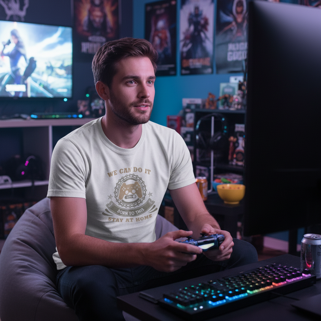 Unisex Gaming T Shirt With Classic Controller Emblem And Motivational Graphic For Gamers