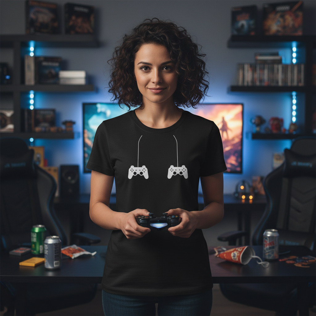 Unisex Gaming T Shirt With Dual Controller Graphic Design For Gamers And Esports Fans