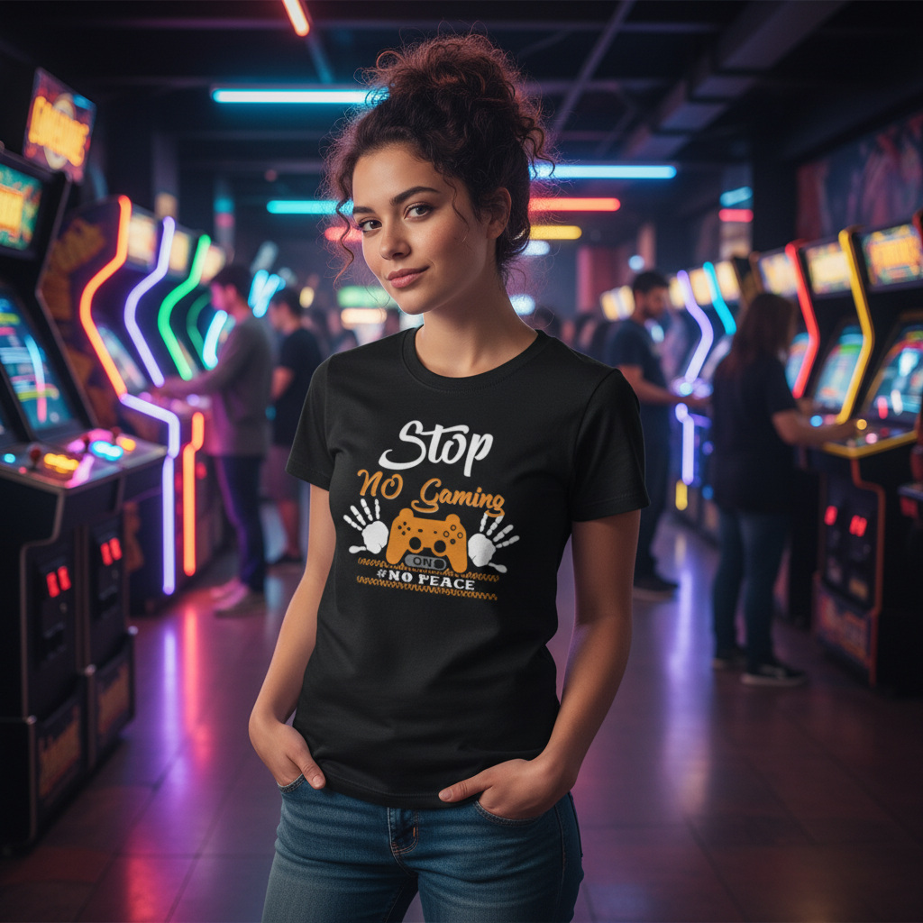 Unisex Gamer Graphic T Shirt With Stop No Gaming Design And Controller Print Artwork