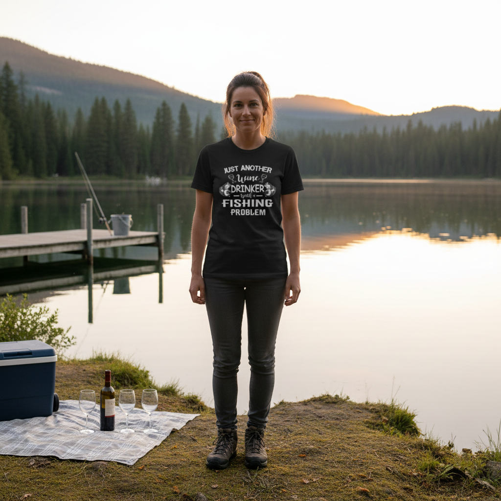 Unisex Fishing T Shirt Just Another Wine Drinker With A Fishing Problem Graphic Tee