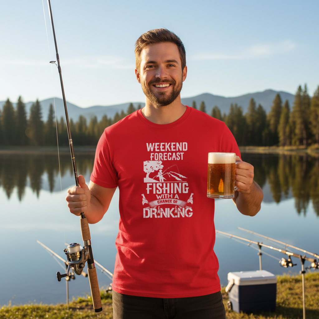 Weekend Forecast Fishing Graphic Tee With A Chance Of Drinking For Outdoor Enthusiasts