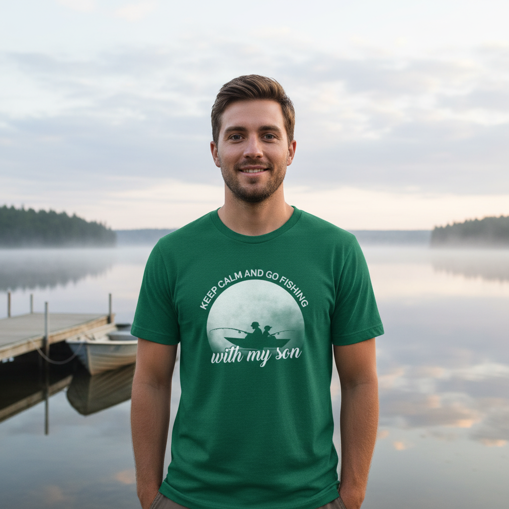 Unisex Fishing T Shirt With Keep Calm And Go Fishing With My Son Front Graphic Print