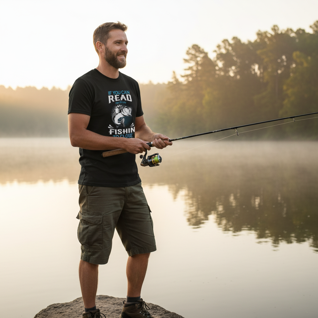 Unisex Fishing Graphic Tee For Men And Women With If You Can Read This You Are Fishin To Close Print