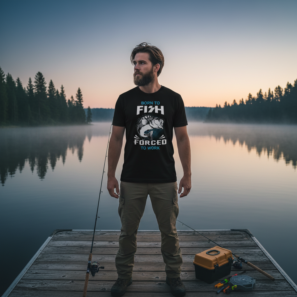 Unisex Fishing T Shirt With Born To Fish Forced To Work Graphic Print Tee For Outdoor Adventure