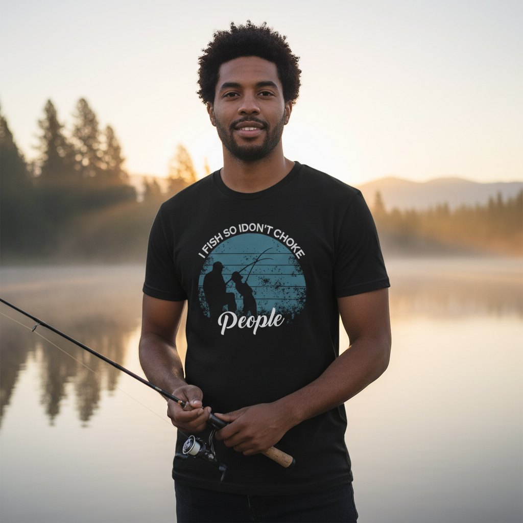 Unisex Fishing Graphic Tee With I Fish So I Dont Choke In A Retro Circle Design Style