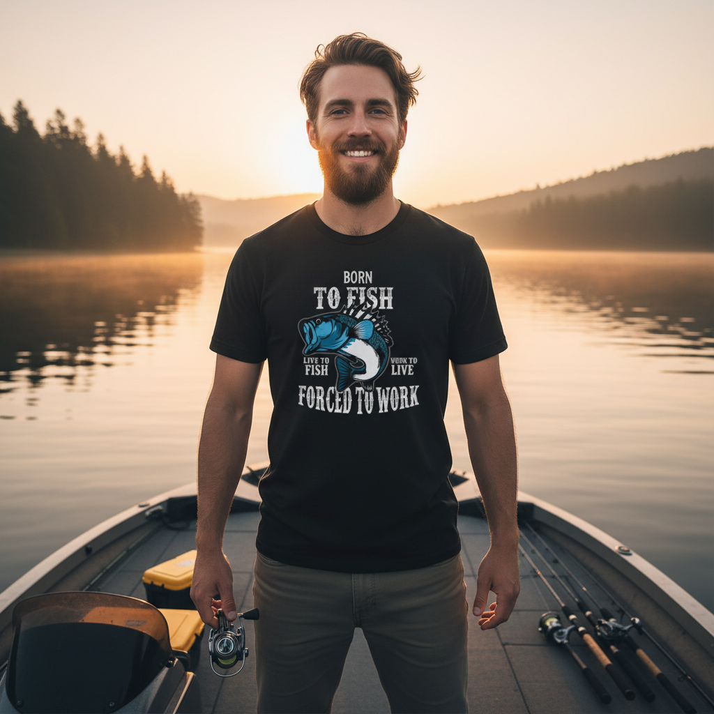 Unisex Fishing Graphic Tee With Born to Fish Illustration Casual Sea Life Design