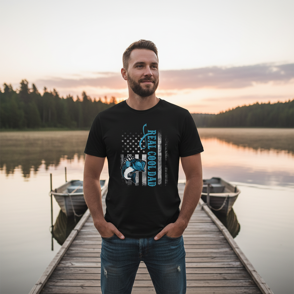Real Cool Dad Fishing Graphic Tee For Men And Women Unisex Comfortable Short Sleeve Shirt
