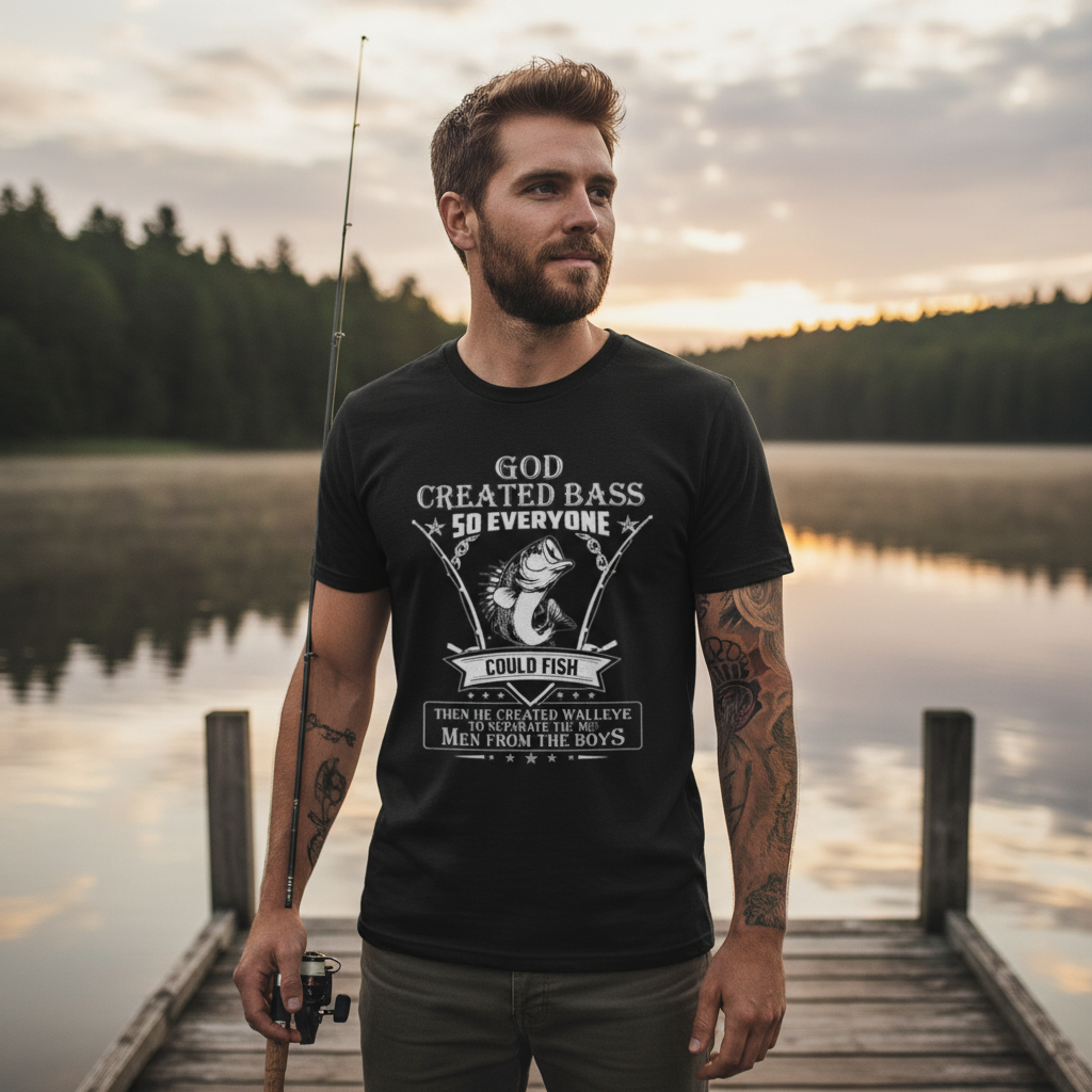 Unisex Fishing T Shirt With Bass Graphic And God Created Bass So Everyone Could Fish Print