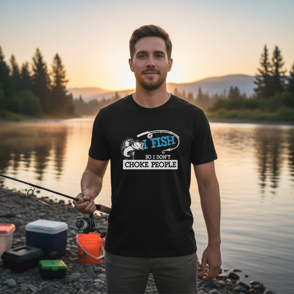 Unisex Fishing T Shirt With Humorous I Fish So I Don’t Choke People Graphic Tee For Anglers