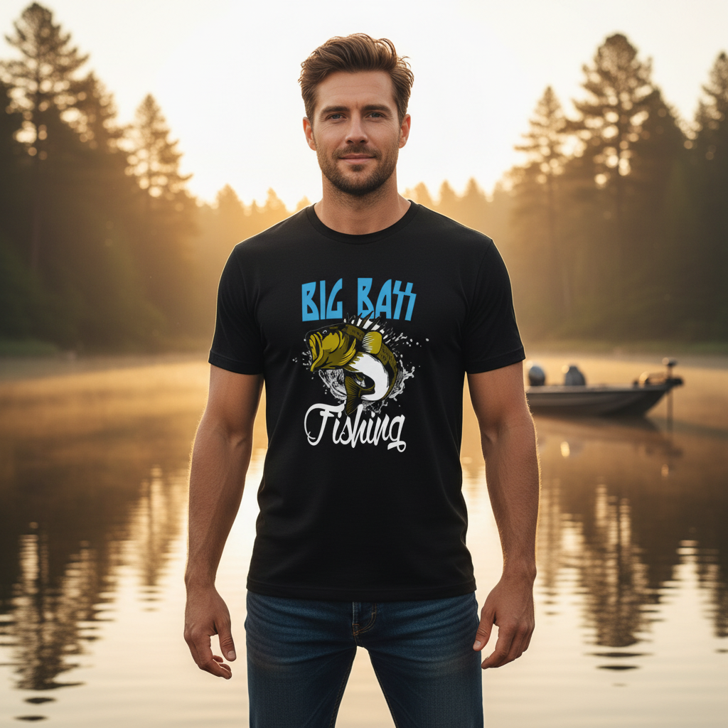 Big Bass Fishing Graphic Tee For Anglers Unisex Short Sleeve Shirt With Splash Art
