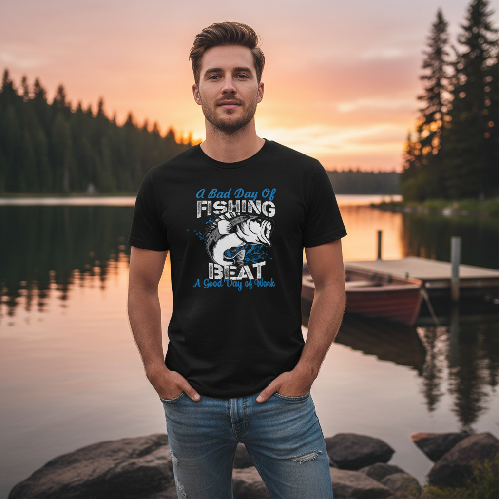 Unisex Fishing Graphic Tee With The Quote A Bad Day Of Fishing Beats A Good Day Of Work