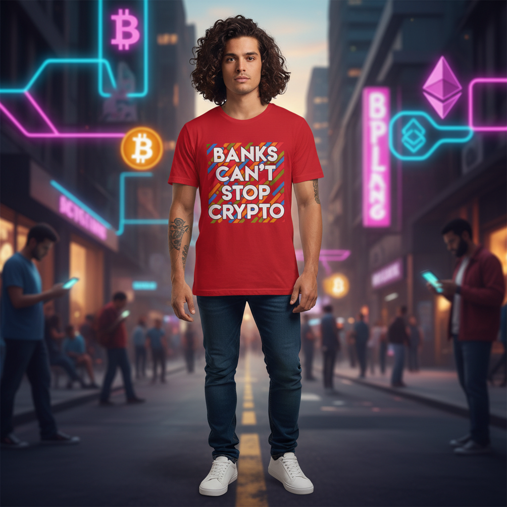 Banks Can't Stop Crypto Graphic Tee For Unisex Casual Wear With Crypto Message Shirt