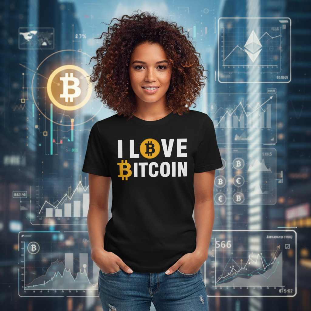 I Love Bitcoin Graphic Tee With Bitcoin Logo Unisex Short Sleeve Shirt For Crypto Fans