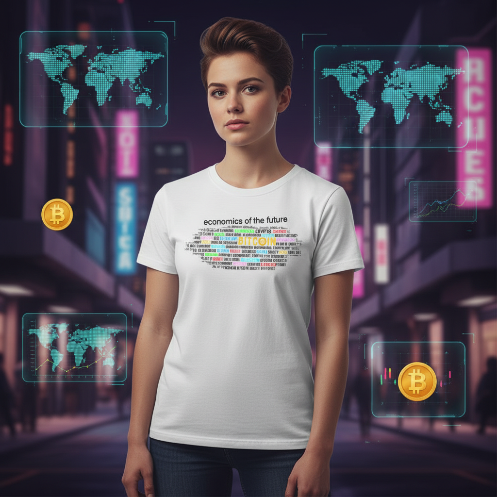 Economics Of The Future Crypto Unisex Tee With Bitcoin Inspired Word Cloud Design For Tech Fans