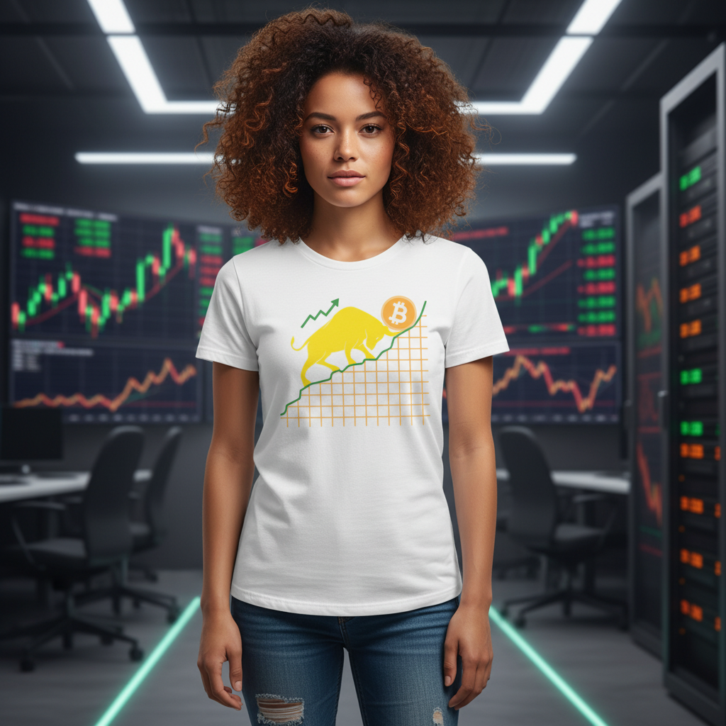 Unisex Crypto Bull And Bitcoin Growth Chart Graphic Tee With Rising Trend Lines And Bold Design