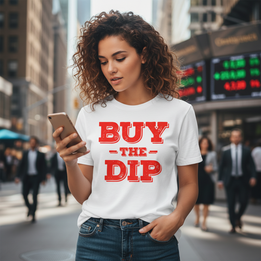 Crypto Buy The Dip Unisex Graphic T Shirt With Distressed Red Print For Everyday Wear And Street Style