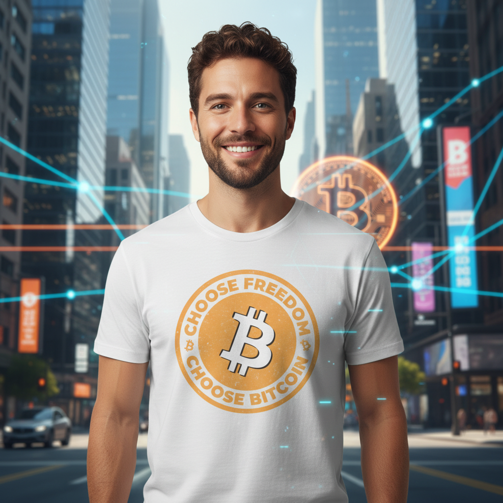Bitcoin Logo Graphic T Shirt Featuring Choose Freedom Design For Cryptocurrency Enthusiasts