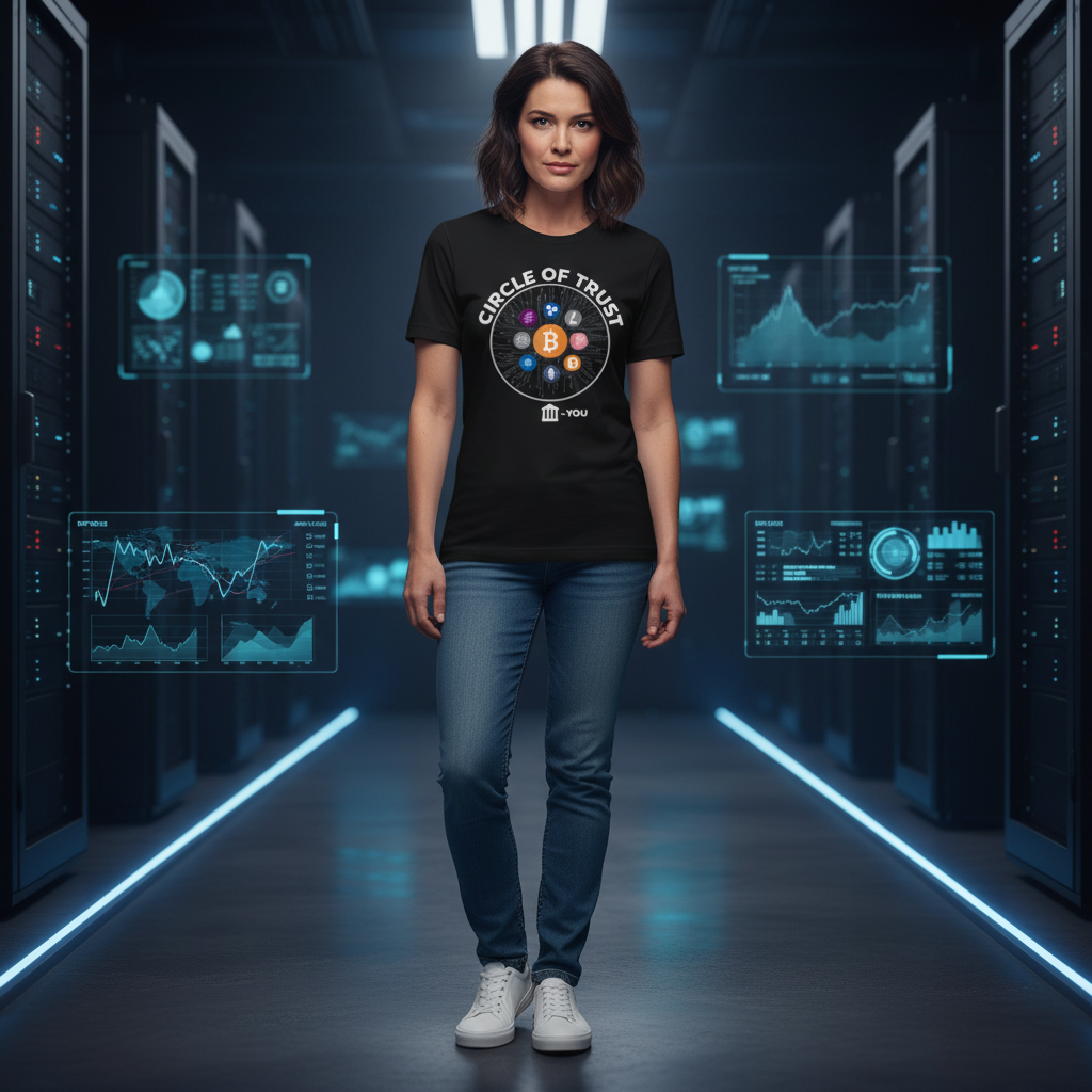 Crypto Circle Of Trust Graphic Tee Featuring Bitcoin And Altcoins For Crypto Enthusiasts
