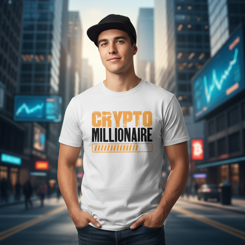 Crypto Millionaire Unisex Graphic Tee With Bold Orange Progress Bar Design And Typography