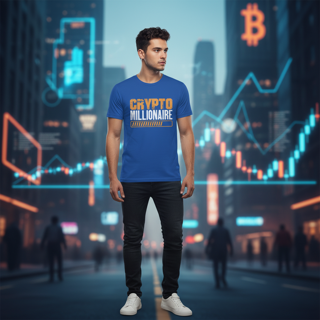 Crypto Millionaire Unisex T Shirt With Orange Graphic Print And Progress Bar Design