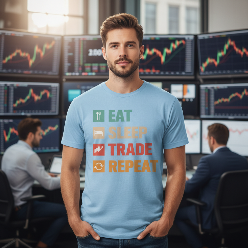 Crypto Trading Unisex T Shirt Eat Sleep Trade Repeat Graphic Tee for Investors and Traders