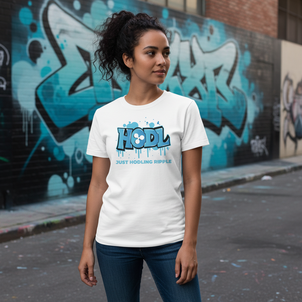 Crypto Hodl Graffiti Tee Featuring Blue HODL Logo And Just Hodling Ripple Text For Unisex Fit