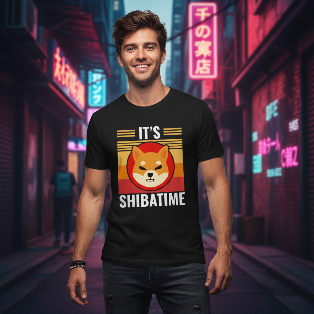 Its Shiba Time Graphic T Shirt With Retro Sunrise And Playful Shiba Inu Illustration For Casual Unisex Wear