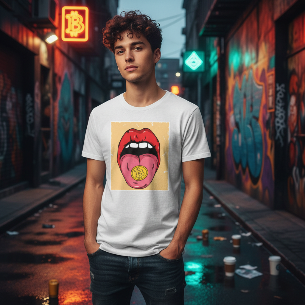 Crypto Bitcoin Tongue Graphic Tee for Unisex Adults