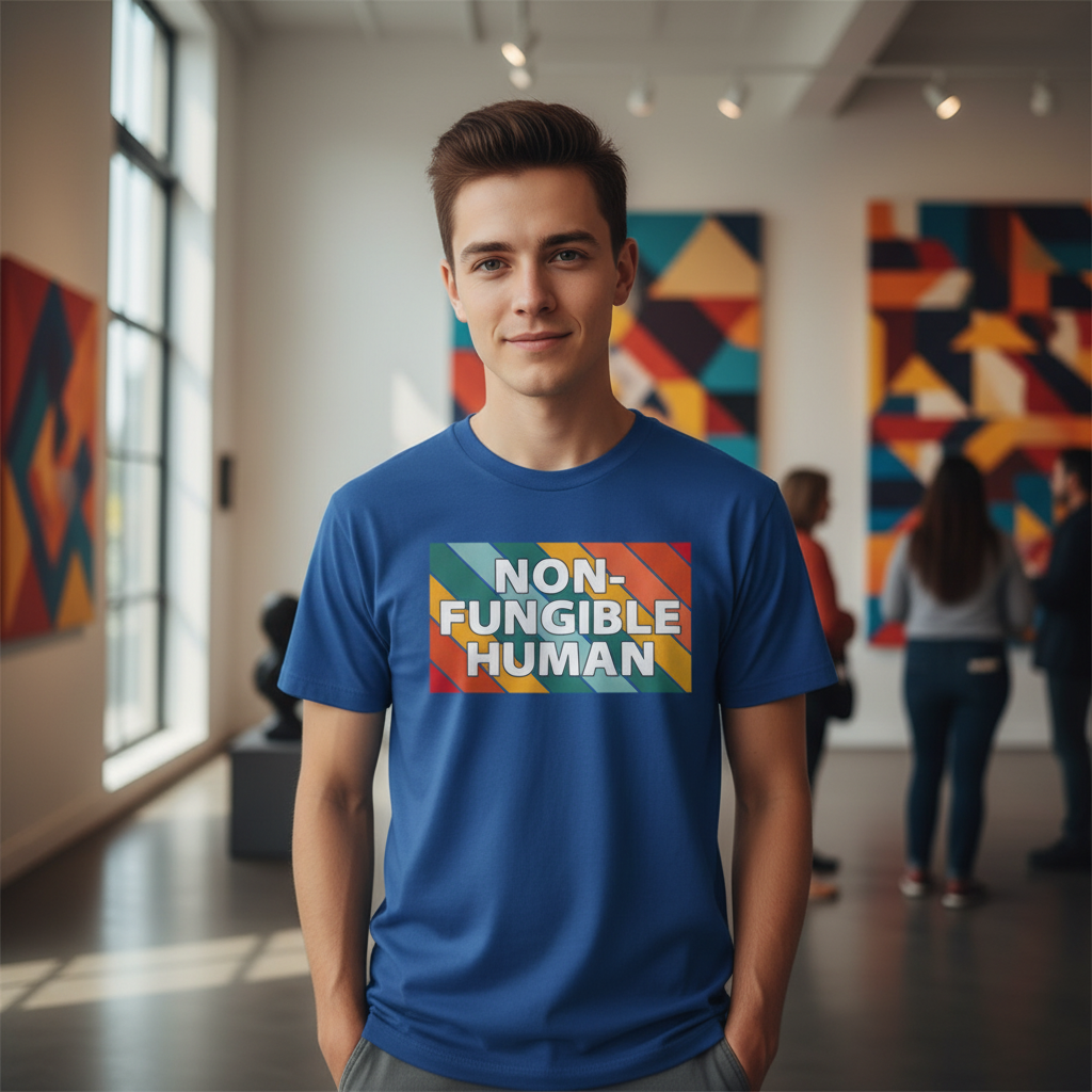 Non-Fungible Human Graphic Unisex T Shirt With Colorful Retro Stripe Pattern Artwork